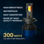 LIU HJG 300 Watt LED Headlight Bulb | Low/High Beam with Powerful Cooling fan 12V (Set of 2) - Image 5