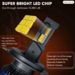 LIU HJG 120 Watt H4 LED Headlight Bulb | Low/High Beam with Turbo Cooling Fan (Set of 2) - Image 4