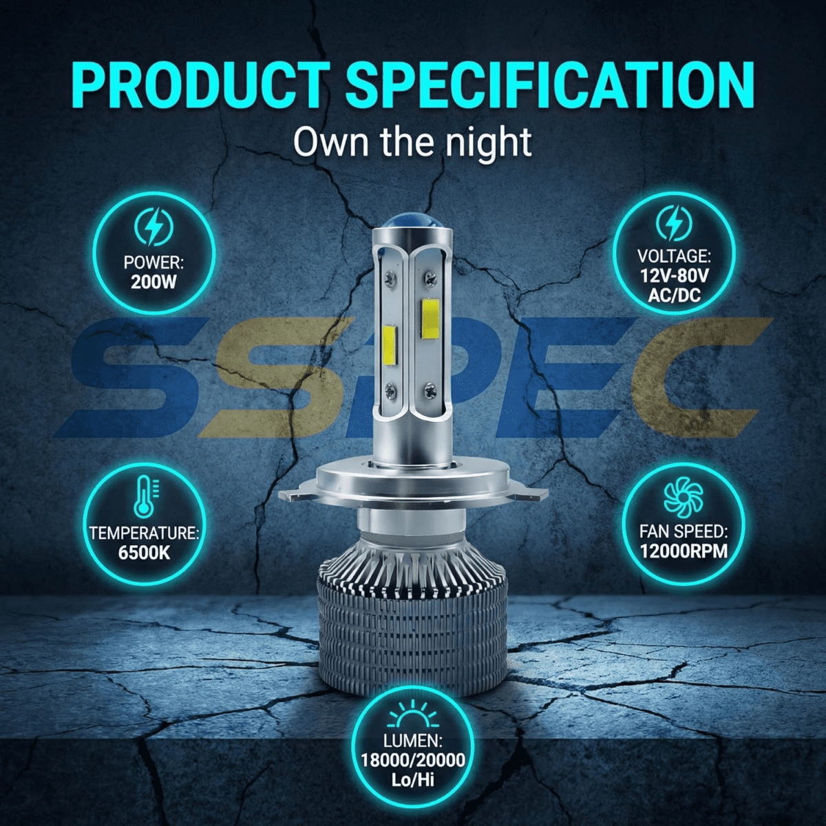 Sspec 200 Watt H4 Headlight Led Bulb