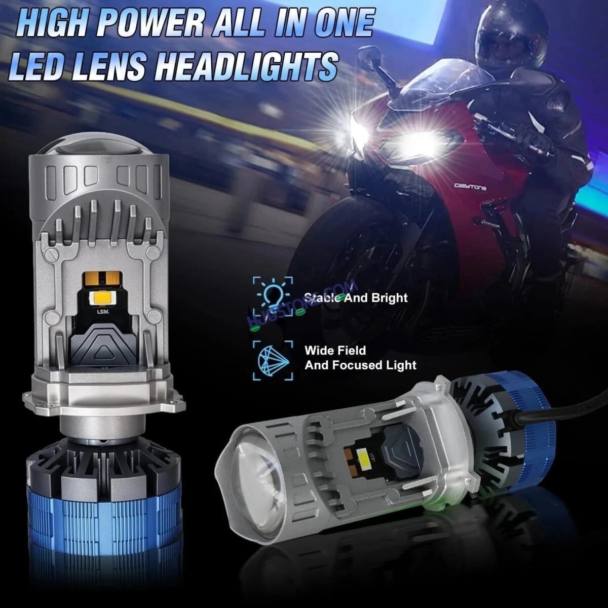 Liu Hjg Y6 H4 Led Projector Headlight Bulb – 55W High/Low Beam White/White With Turbo Cooling Fan (6000K White) - Image 5