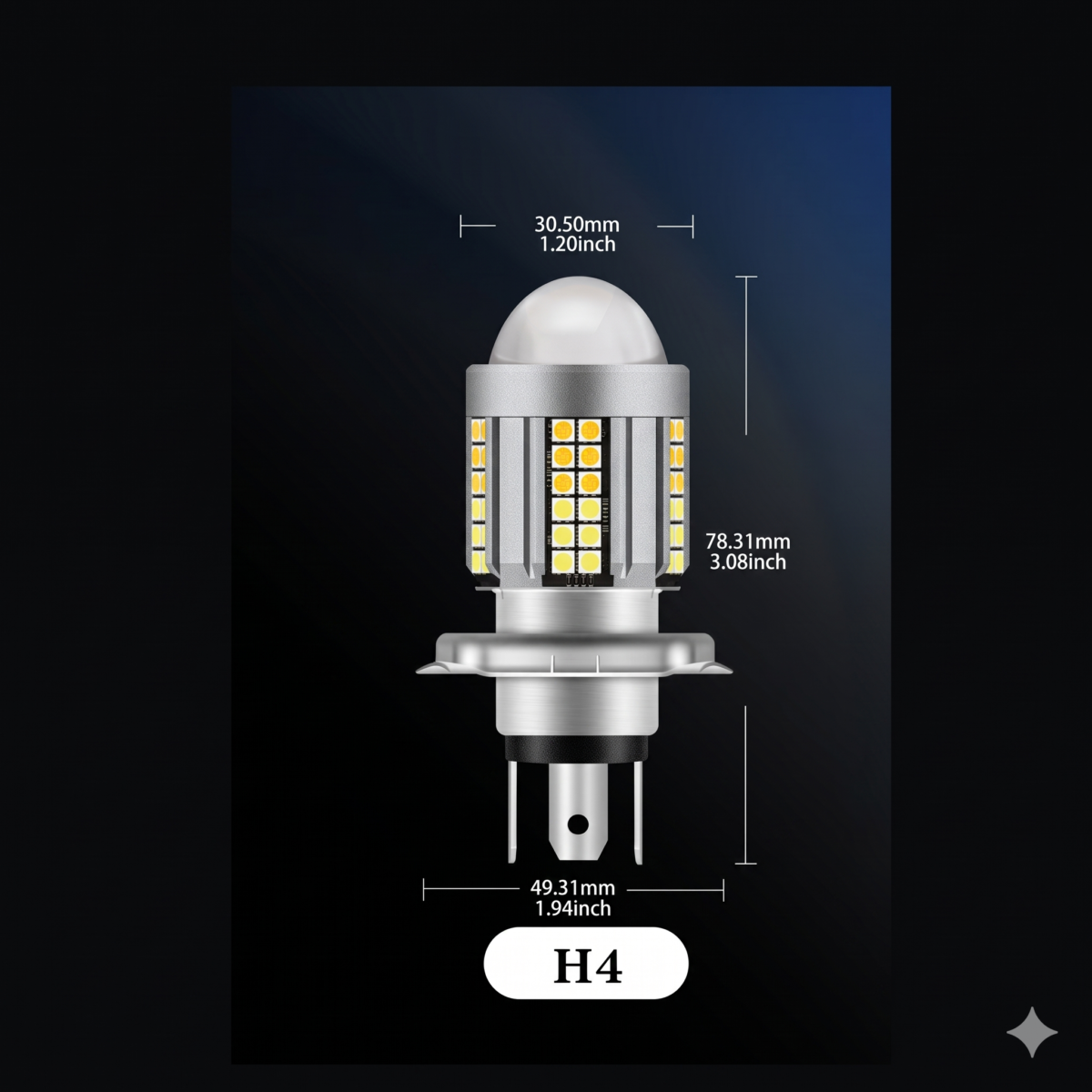 Liu Hjg 60 Led H4 Headlight Bulb | Top Convex Lens Hi/Lo Dual Beam | 12V–80V Dc - Universal For All Bikes/Cars - Image 3