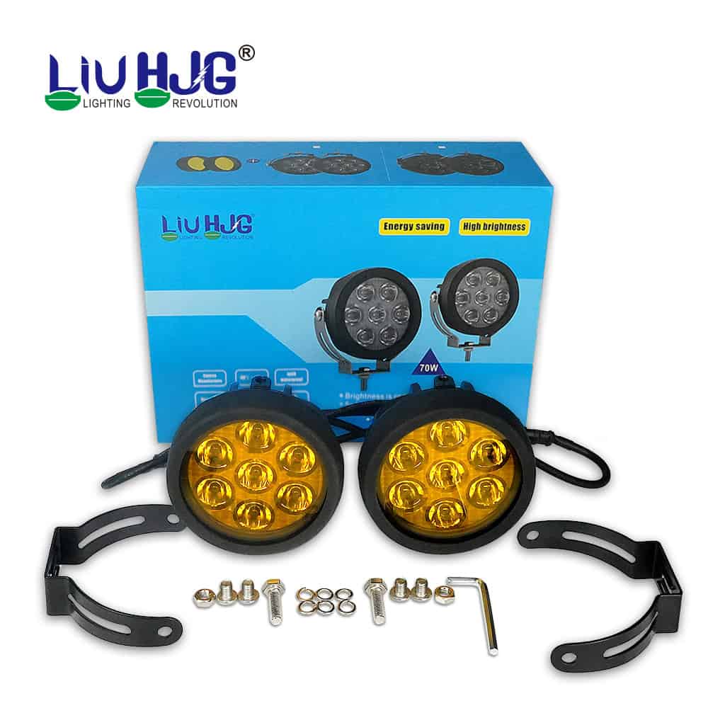 Liu Hjg Original 70W Dual Color Yellow/White Led Fog Lights With Yellow Filter Cap For Bikes, Cars, Jeeps - Ride India Ride Liu Hjg 70 Watt Fog Lights With Yellow Cap For Bike/Car | For Off-Roading | Heavy Duty | Super Bright - Image 2