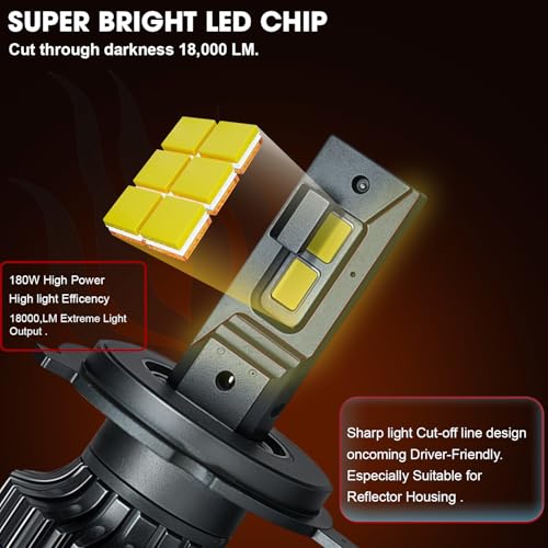 Oto2Eye Power By Liu Hjg H4 Type Led Headlight Bulb Fog Light 180 Watt With 1-Year Replacement Warranty - For Cars 18000 Lm 6500K (90 Watt Each Bulb) Super Bright White Light,... Liu Hjg H4 Led Headlight Bulb: 180W, 18000Lm, 6500K Super Bright White Light For Cars - Image 2